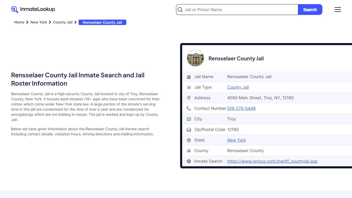 Rensselaer County Jail Inmate Search, Jail Roster ... - Inmate Lookup